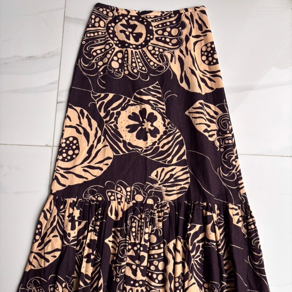 NWT ZARA WOMEN Linen Blend Long Printed Skirt Purple Beige S
